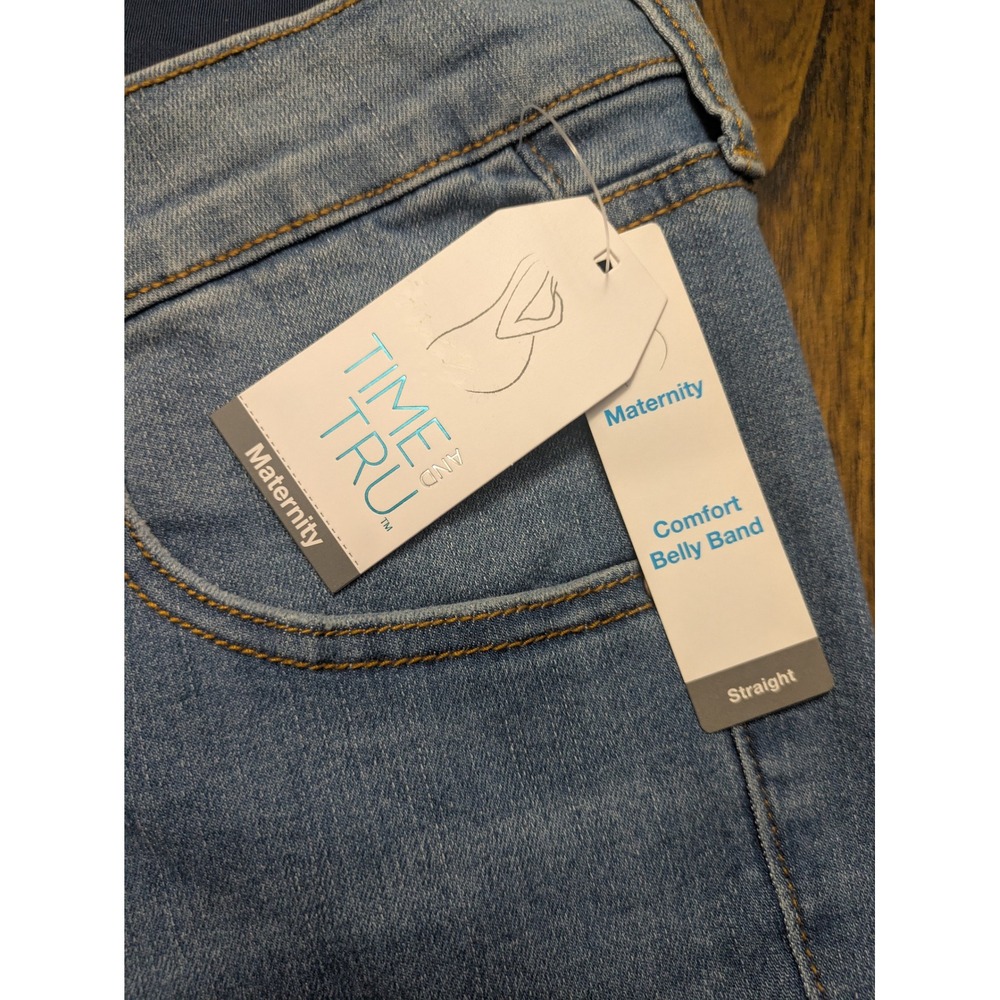 Time and Tru Maternity Straight Leg Jeans Light Wash Blue Size XXL 20 NWT - Picture 4 of 7